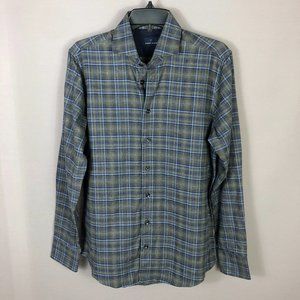 Toscano Gray Plaid Button Up Shirt Size Small